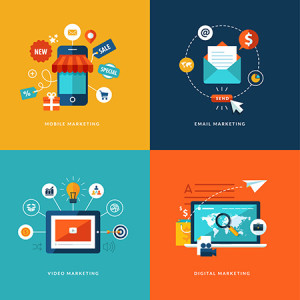 Set of flat design concept icons for internet marketing.